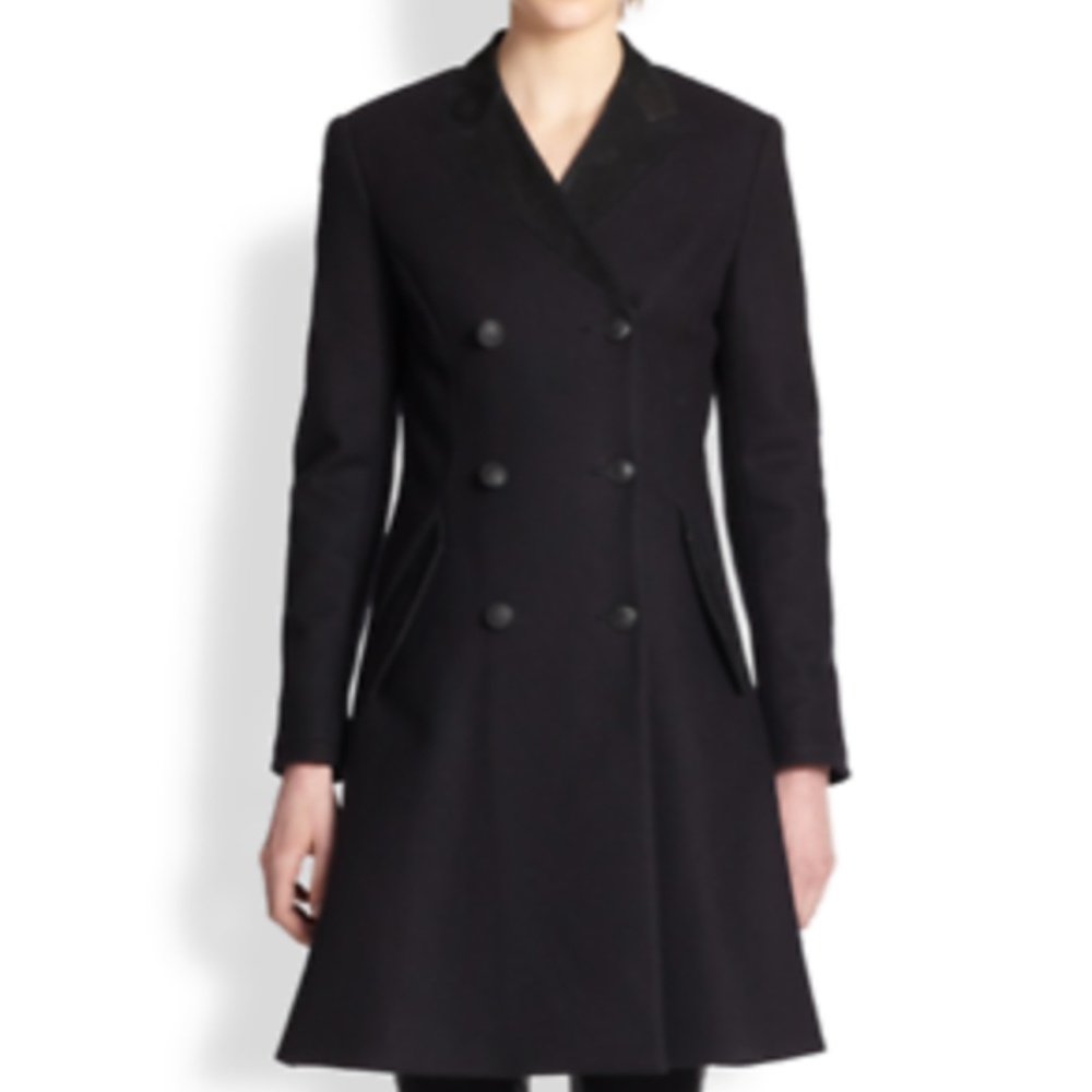 Rag & Bone Cate Suede-Trimmed Double Breasted Wool Coat In Black Size 8